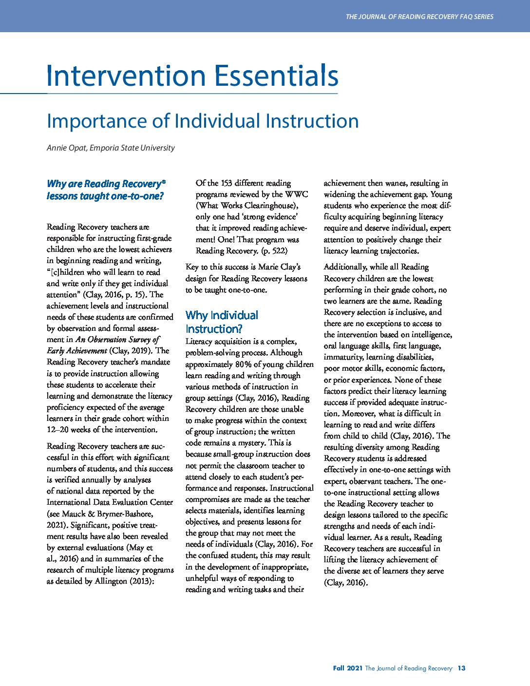Importance of Individual Instruction