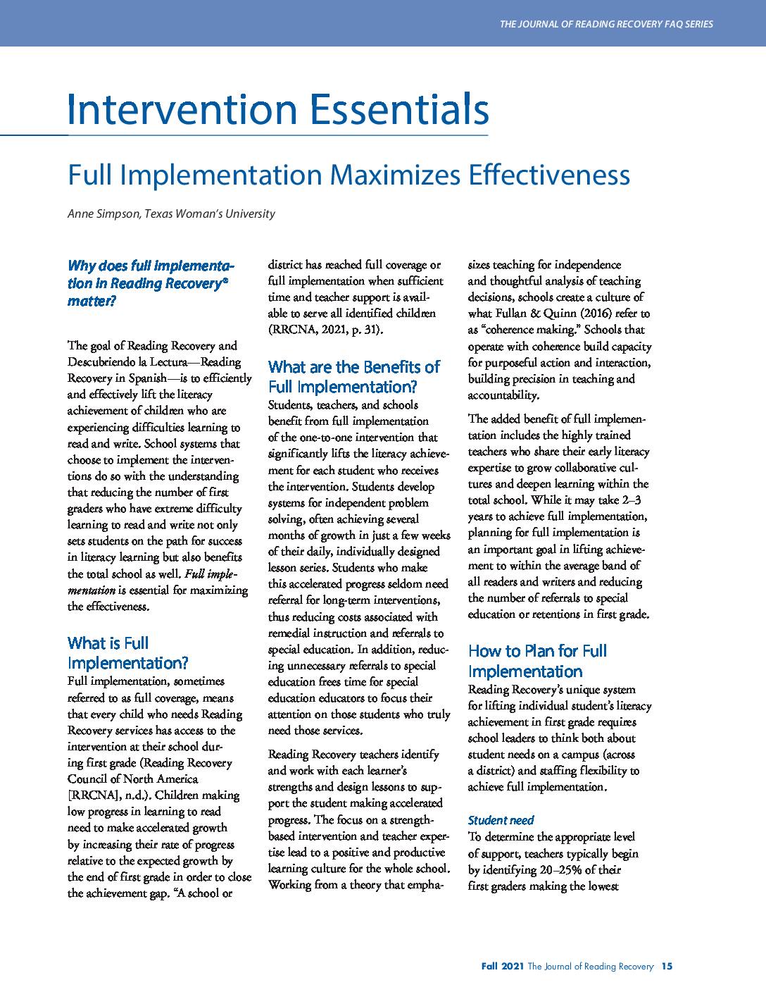 Full Implementation Maximizes Effectiveness