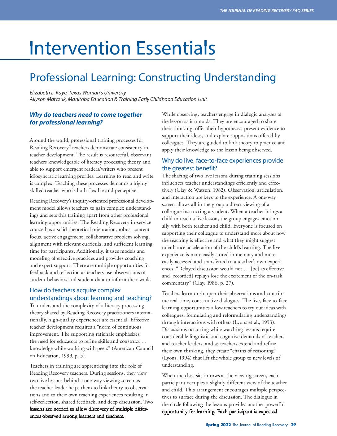 Professional Learning: Constructing Understanding